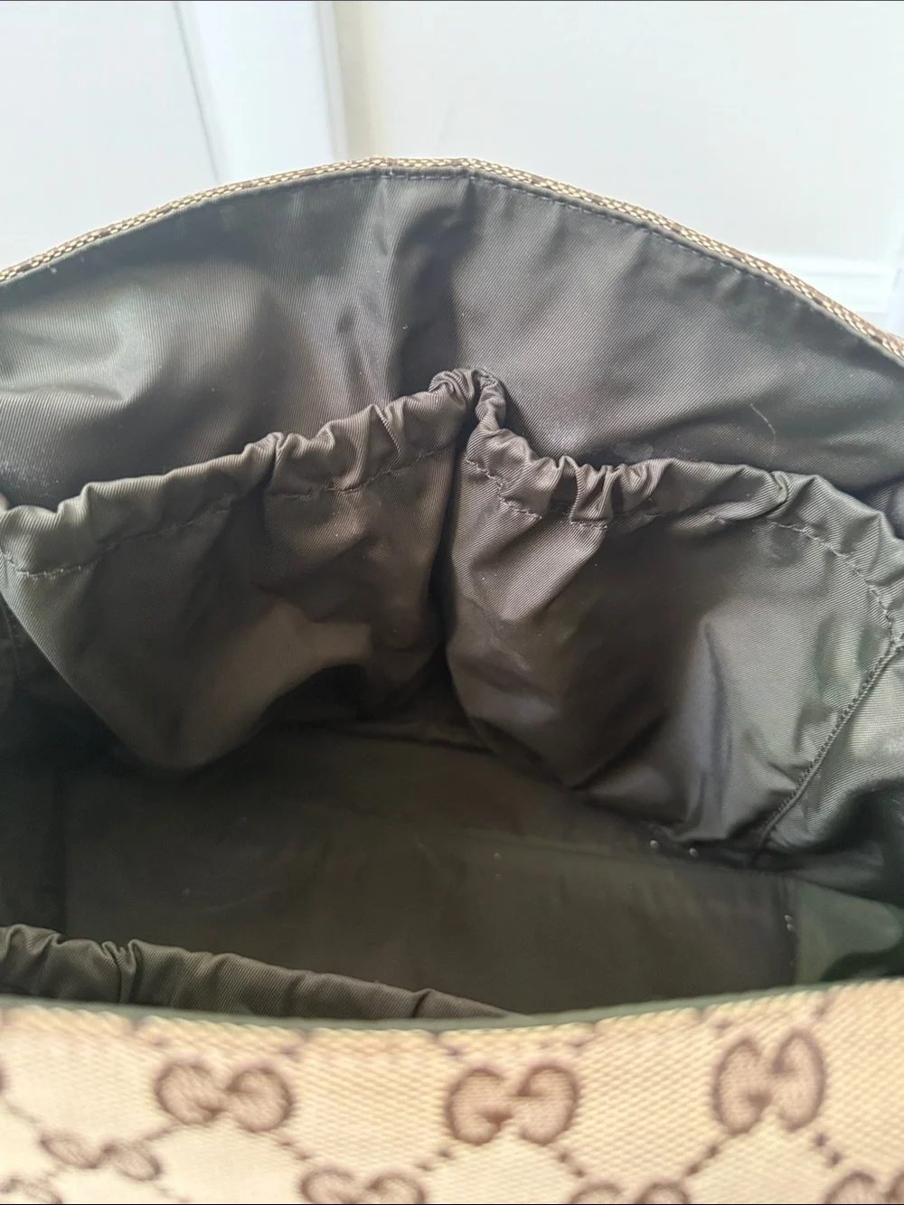 Gucci Brown GG Canvas Diaper Bag with Green and Red Signature Strap